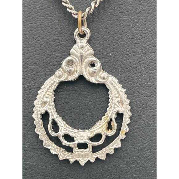 Silver Filigree Necklace & Earrings Set Black Stone Cabochons Signed Amway - Picture 2 of 4